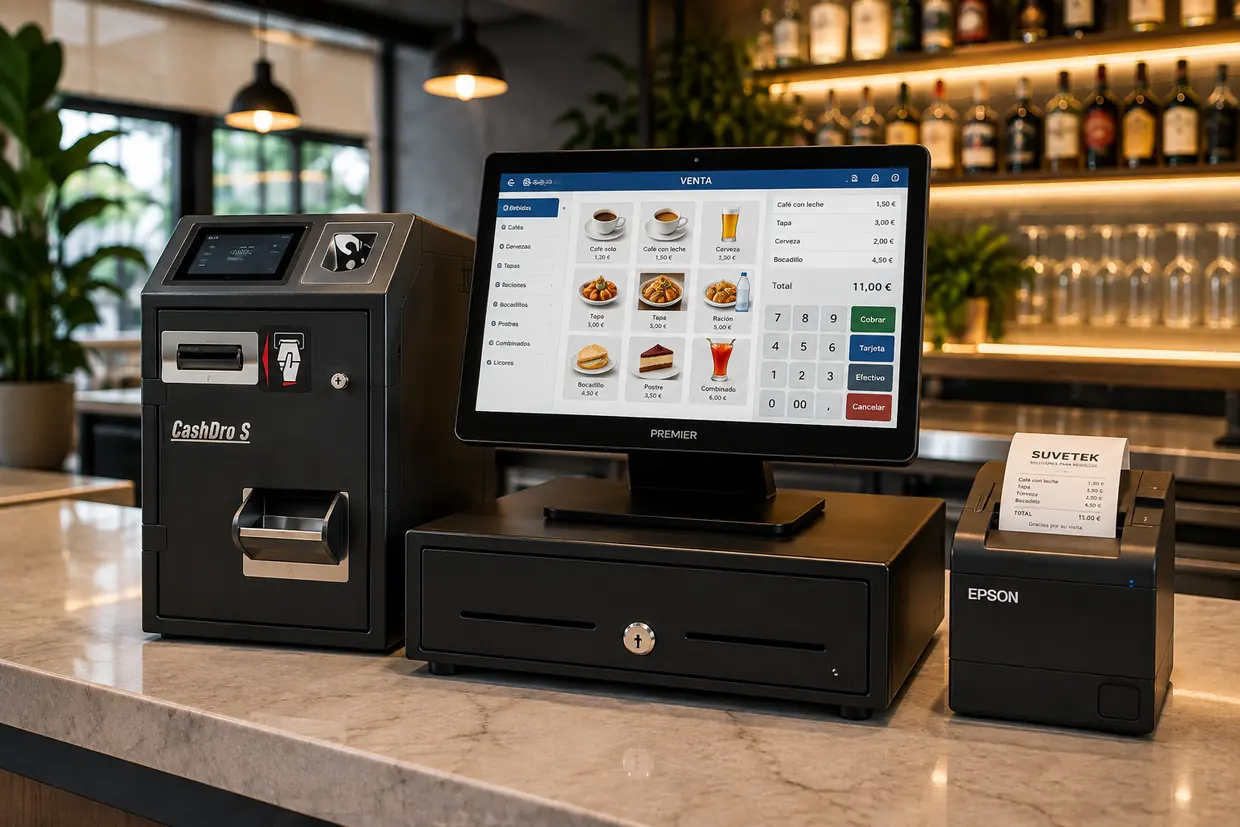 TPV con cajón inteligente CashDro e impresora para comercio y hostelería