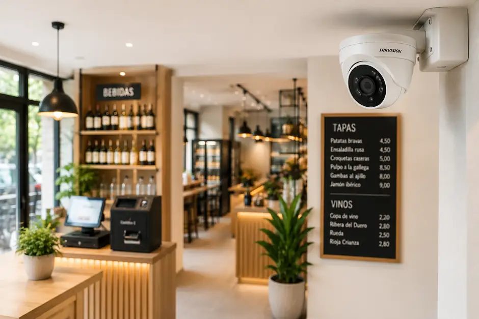 Cámara de videovigilancia instalada en un comercio